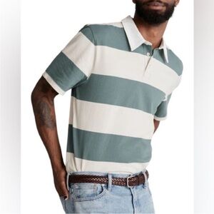 Madewell Green and Cream Striped Polo Shirt